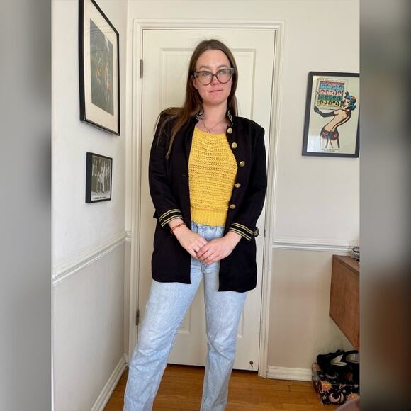 90s Vintage Military Style Jacket with Metallic Banded Collar - Picture 2 of 10